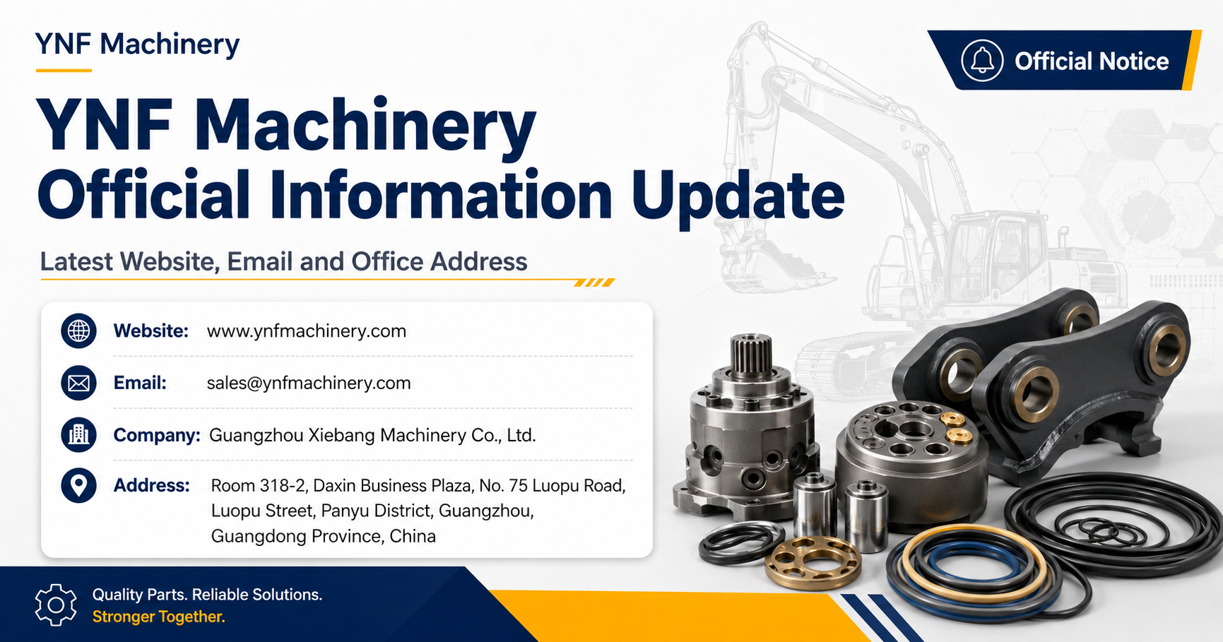 최신 회사 블로그 Excavator Parts Supplier Updated Official Information of YNF Machinery
